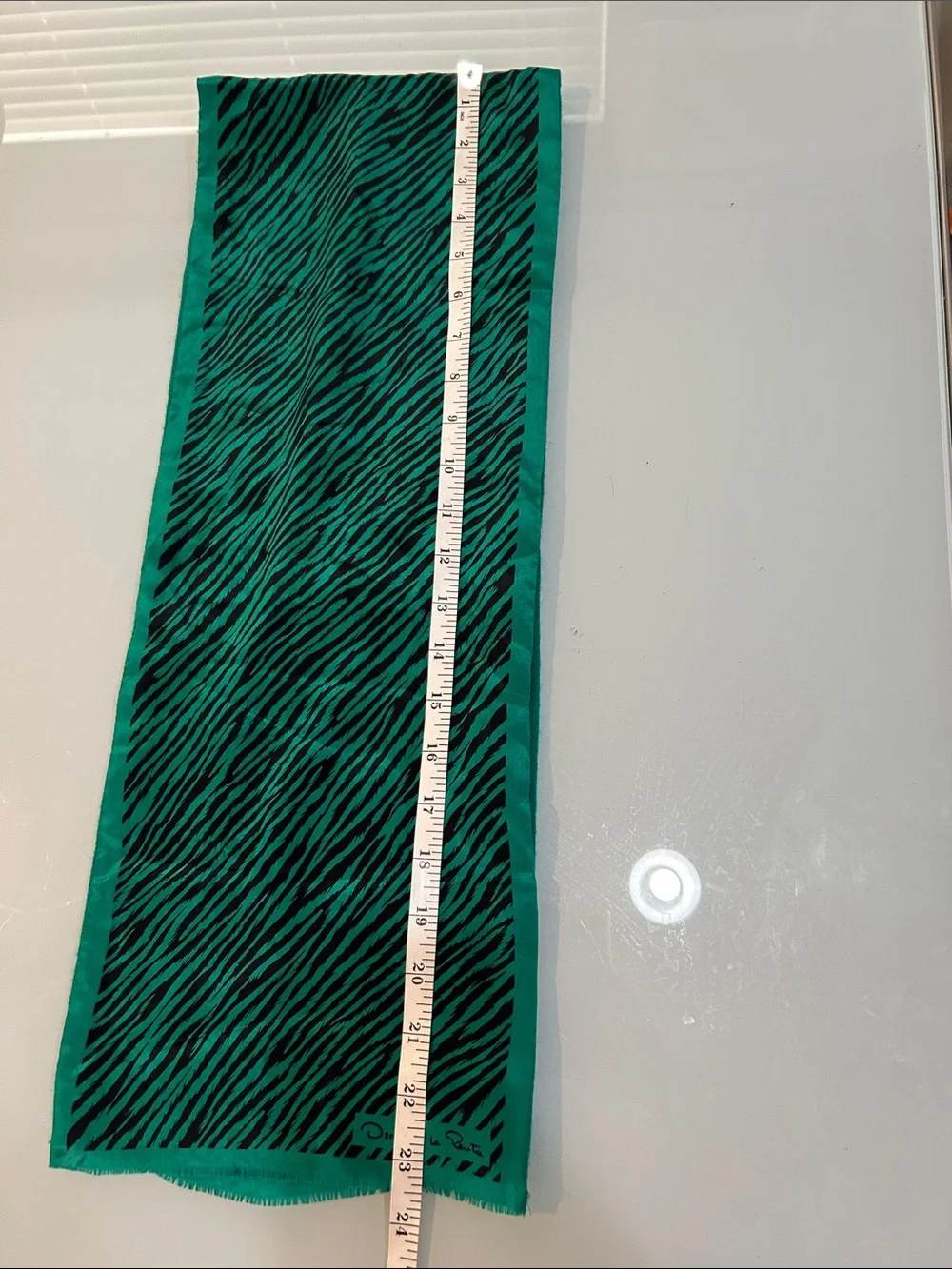 Vintage gorgeous Green and Black Zebra Print Scarf silk wool Oscar De la Rena